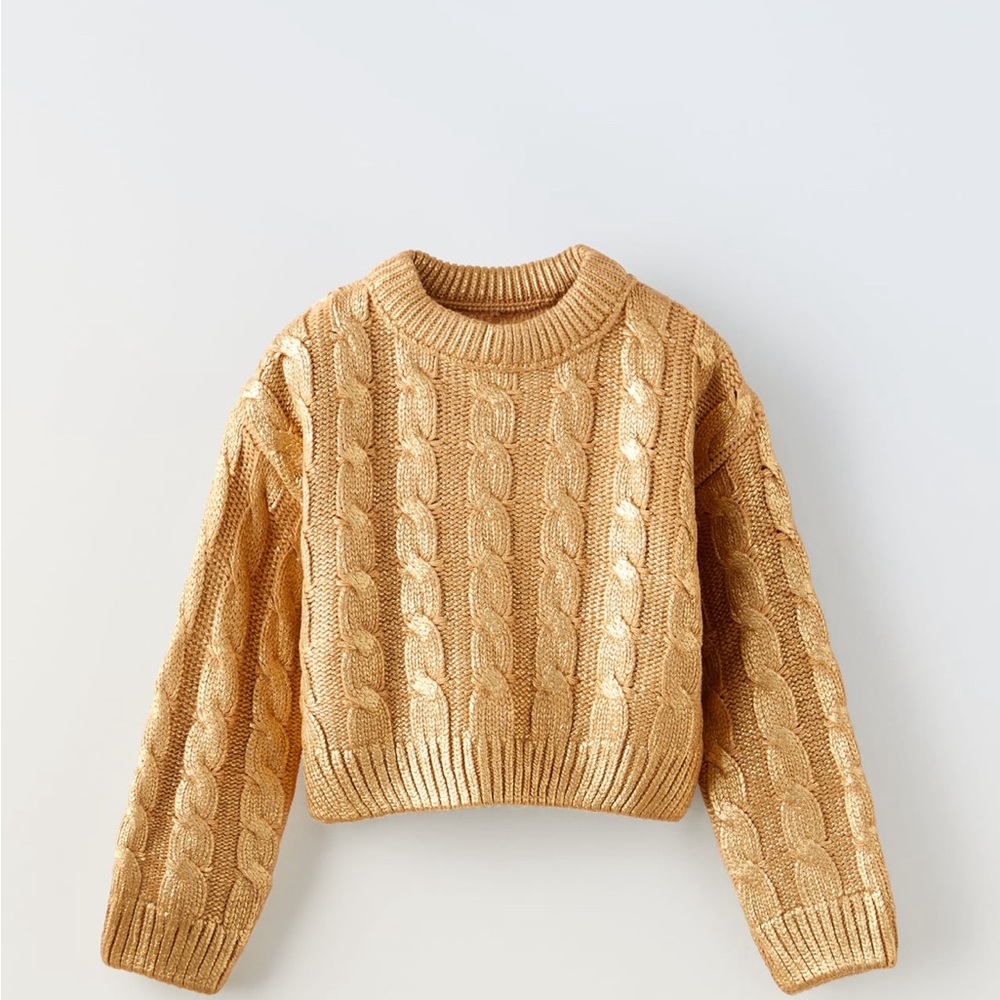 Zara metallic gold cable knit sweater